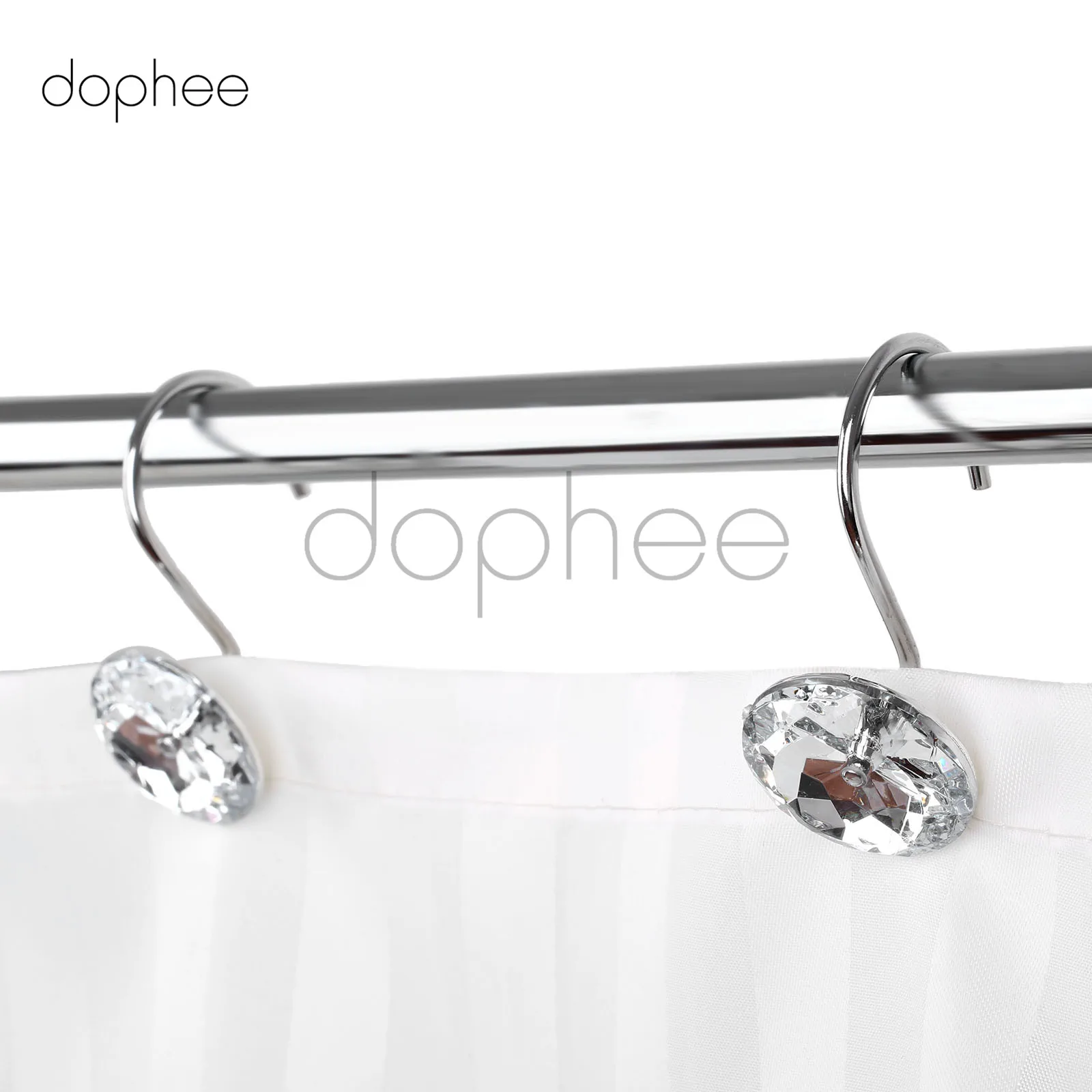 Dophee 12 шт. серебристый металл скользящие кольца занавес крючки прочный акриловый кристалл Стразы для ванной занавес украшения Аксессуары