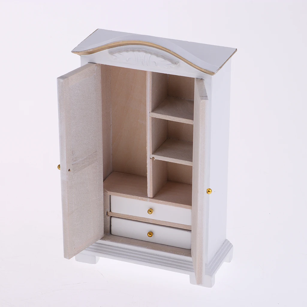 Современный 1/12 масштаб Цветочная кровать белый шкаф стул туалетный зеркальный