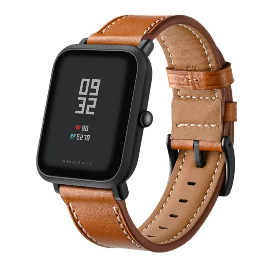 20 мм кожаный ремешок черная Пряжка для Xiaomi Huami Amazfit Bip BIT Lite Молодежные Смарт-часы носимые наручные браслет ремешок для часов