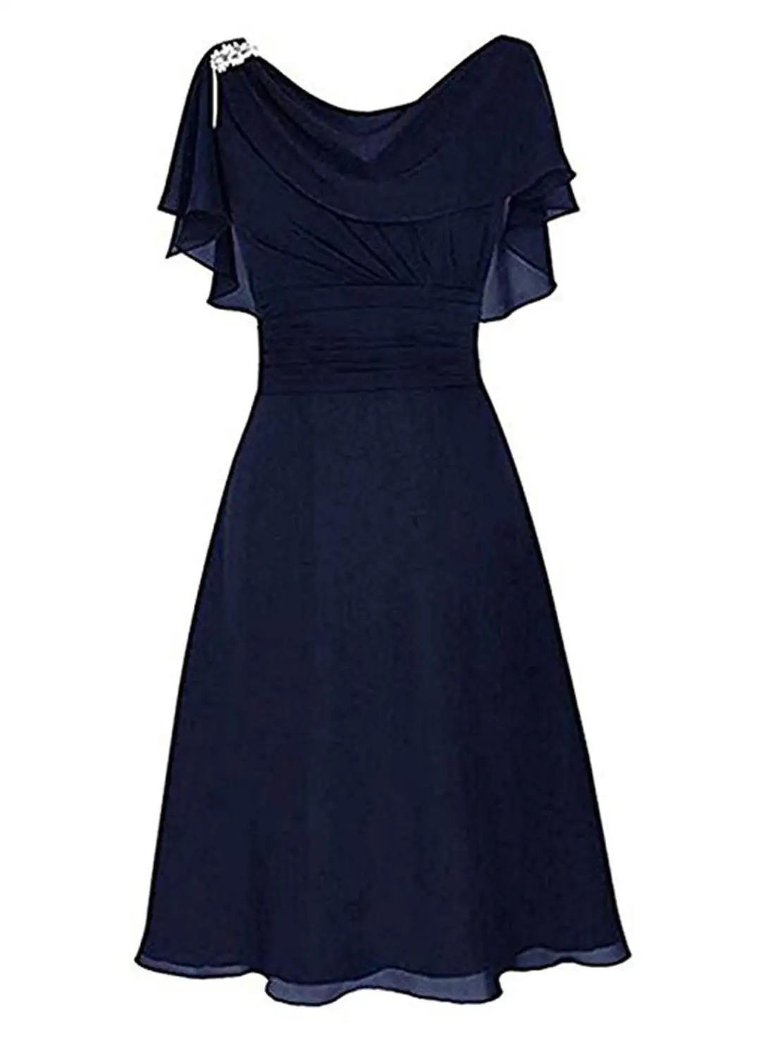 Navy Blue Новое поступление элегантное бирюзовое платье для матери невесты с короткими рукавами, расшитое бисером женское вечернее платье из шифона, короткое вечернее платье - Цвет: Navy Blue