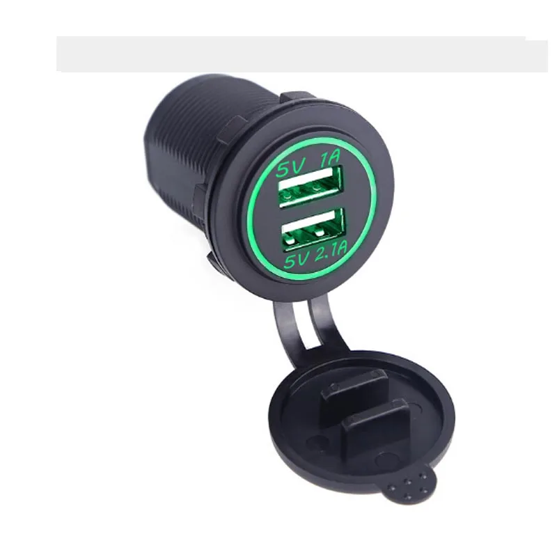 Onever автомобильное зарядное устройство для мотоцикла Авто Грузовик USB DC12V-32V Водонепроницаемый двойной USB зарядное устройство розетка 5 в 2.1A/1A прикуриватель - Название цвета: green