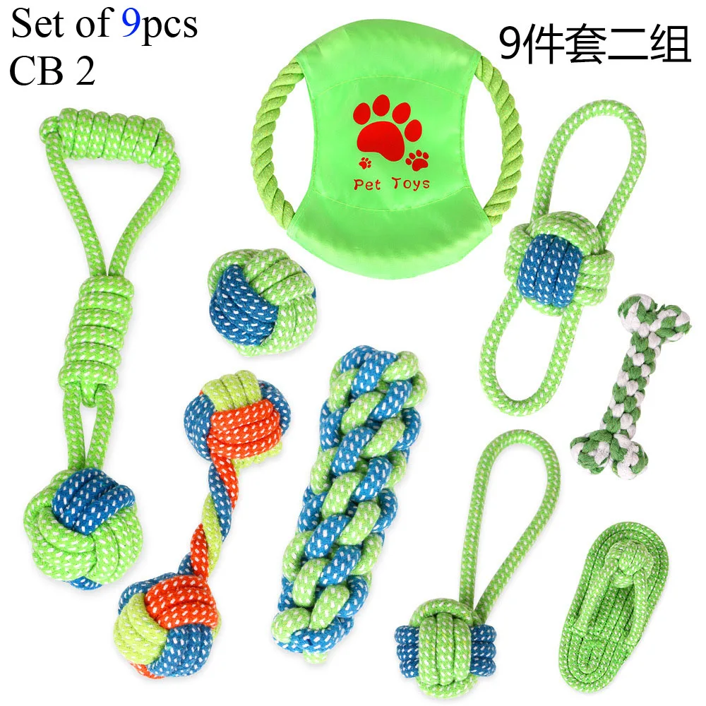 Set of 9 CB2 Набор игрушек для укуса собаки сопротивляющийся хлопковой веревке мяч кости интерактивные Обучающие игрушки собака жевательный узел зубы Чистящая игрушка для кошки щенка питомца - Цвет: Set of 9 CB2