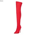 Olommновые женские гибкие Сапоги выше колена сапоги на высоком каблуке-шпильке Красивые вечерние туфли с острым носком, 6 цветов женские американские размеры 3-13
