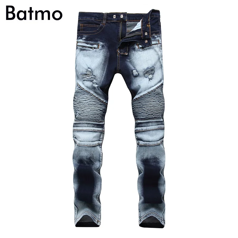 Batmo Новое поступление высококачественные уличные повседневные джинсы в гармошку мужские модные узкие джинсы Большие размеры 28-42 NJ1766