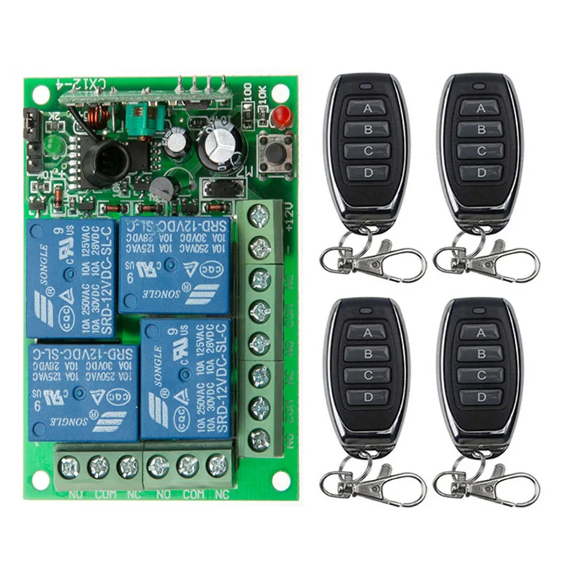 DC12V 24V 4CH 4 CH Wireless RF Remote Control Light Switch 10A Relay Output Radio Receiver Module switch controller Garage Doors
