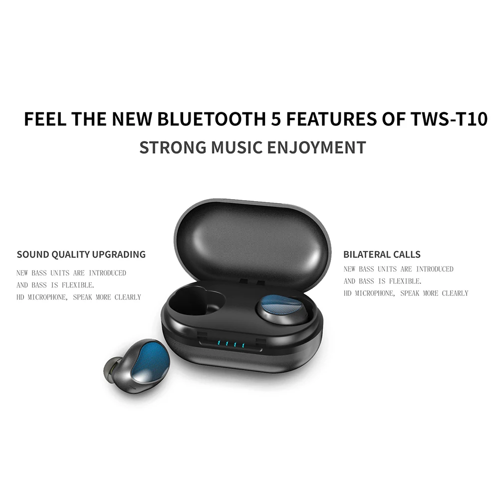 Беспроводной наушники вкладыши TWS с V5.0 Bluetooth глубокий бас стерео звук Шум