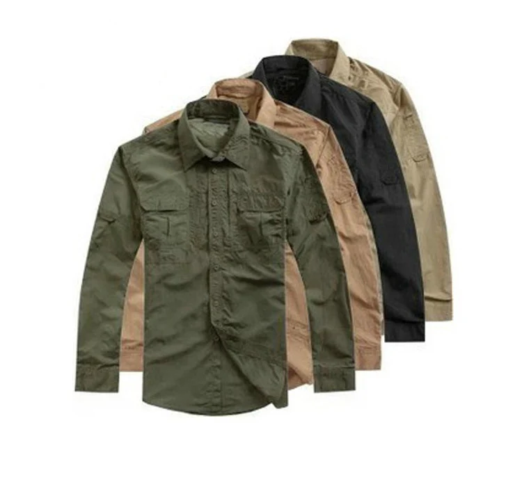 Мужская тактическая быстросохнущая рубашка черная армейская с длинными