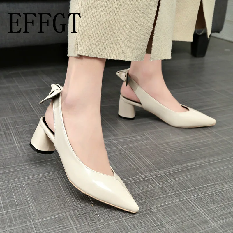 EFFGT женские элегантные офисные туфли на среднем каблуке Обувь толстом с острым