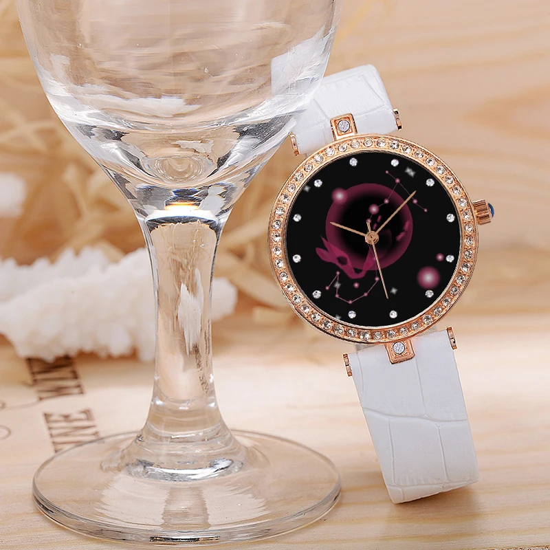 Модные женские часы Aidis с кожаным ремешком 12 созвездий кварцевые студенческие reloj