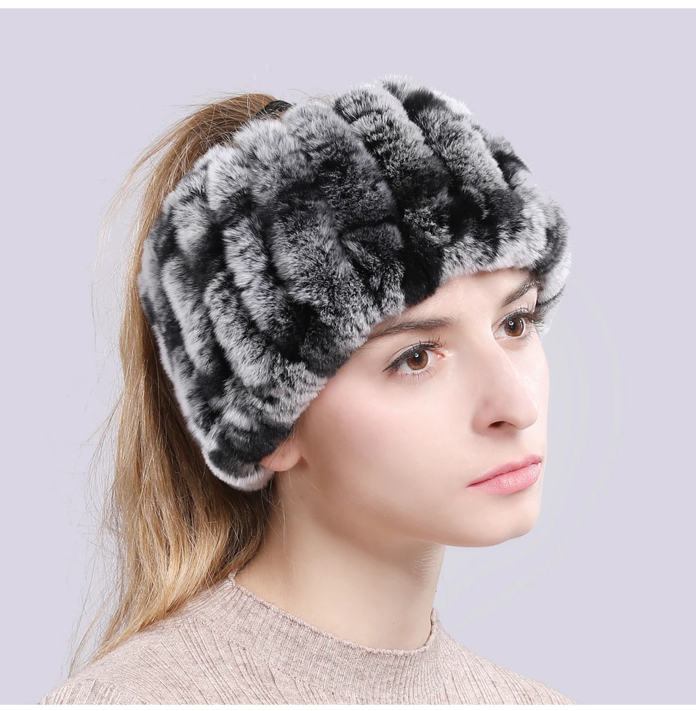 Women Real Fur Handmade Stretch Fur Scarf Knit Genuine Rex Rabbit Fur Headbands Girls Natural Fur Ring Cowl Snood Scarves Winter