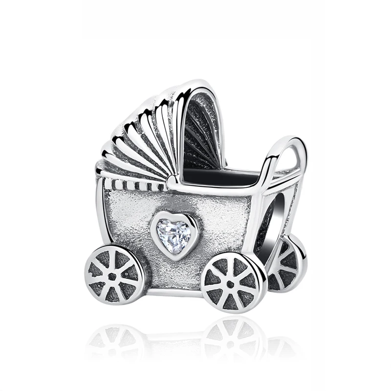 Babys Pram Аутентичные оригинальные бусины из стерлингового серебра 925 амулет, сердечко любви семейное дерево мама талисманы подходят Пандора браслеты для женщин DIY ювелирные изделия - Цвет: Babys Pram