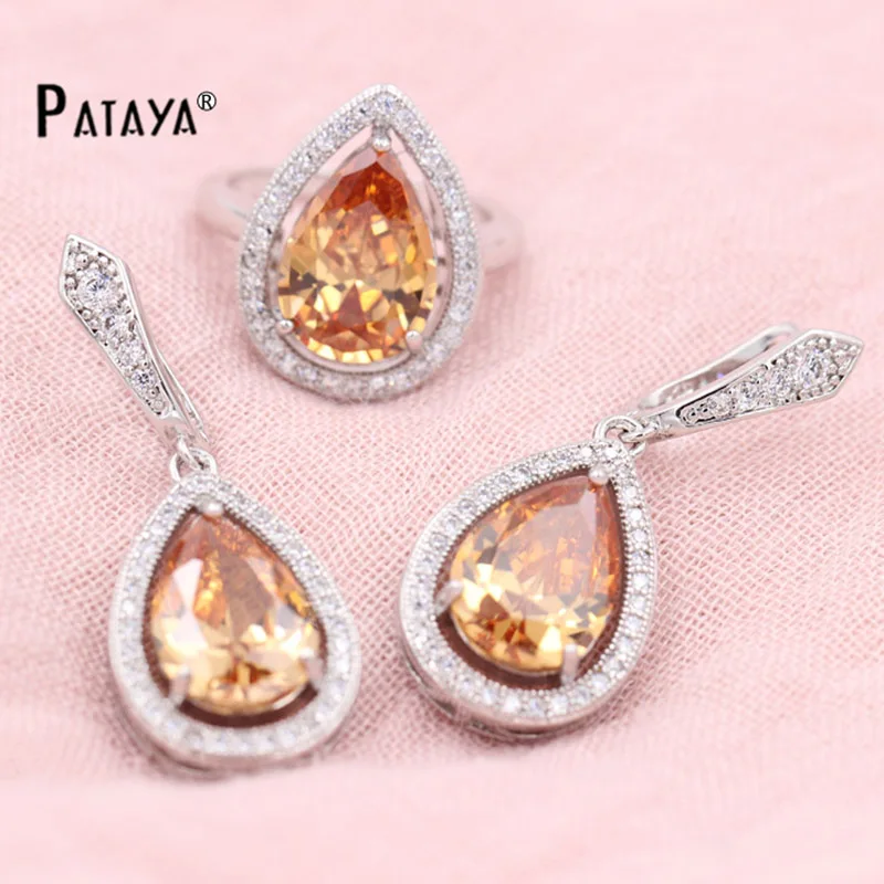 Красивые серьги PATAYA в форме капли воды из настоящего белого золота с натуральным