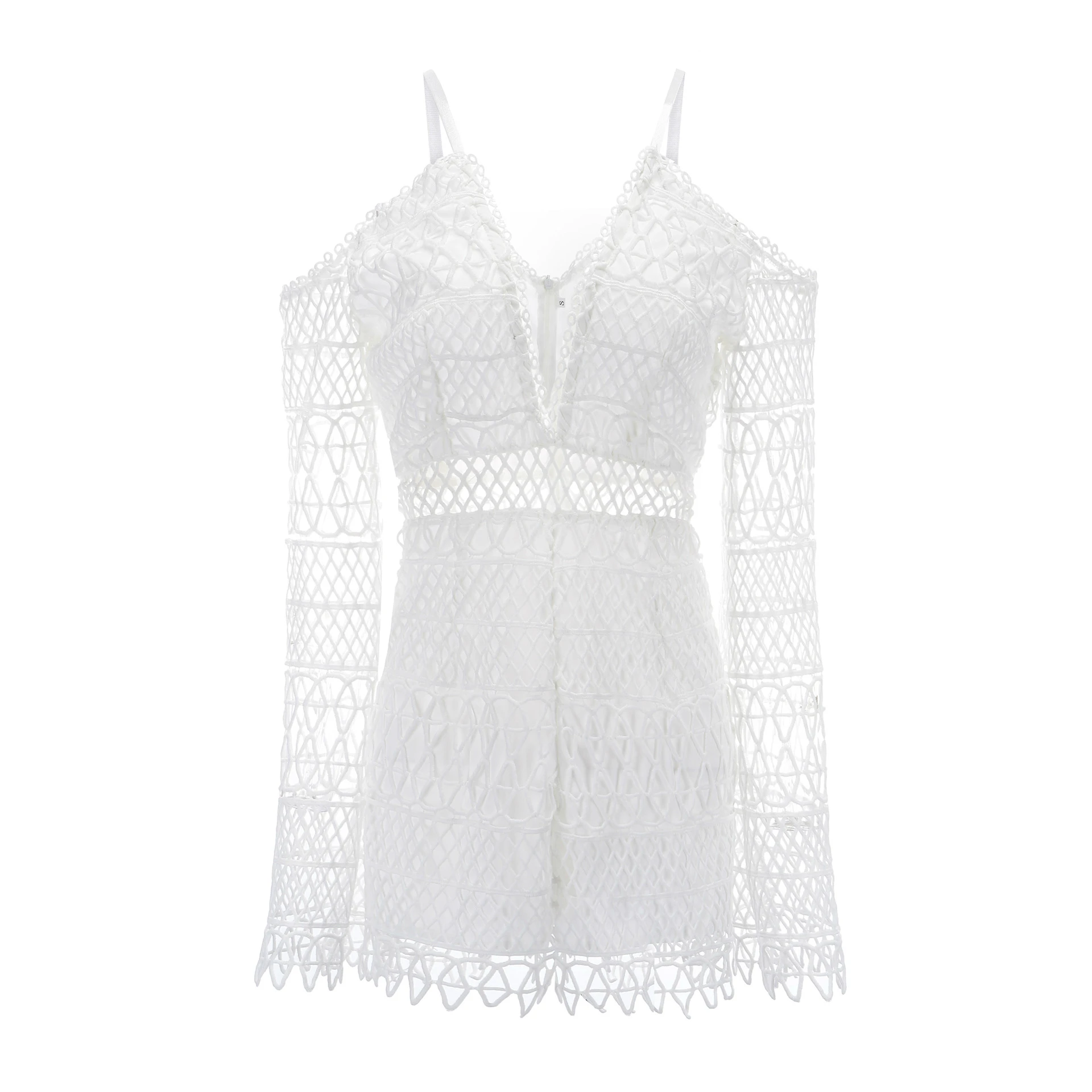 Сексуальный белый кружевной комбинезон женский Глубокий v образный вырез