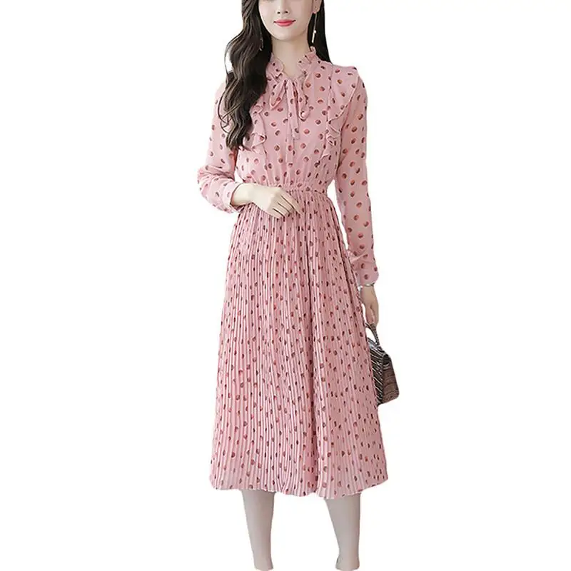 Шифоновое платье в горошек с оборками женские платья стиле ретро весна осень 2020