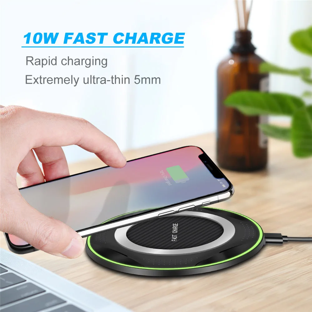 Беспроводное зарядное устройство Fdgao QI быстрая зарядка USB 10 Вт для iPhone 8 X XS Max XR Samsung