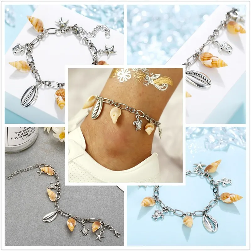 Boho Shell Каури лодыжки браслет на ногу черепаха серебряные золотые браслеты на щиколотку для женщин Conchas ножной браслет набор ноги цепи сапоги ювелирные изделия