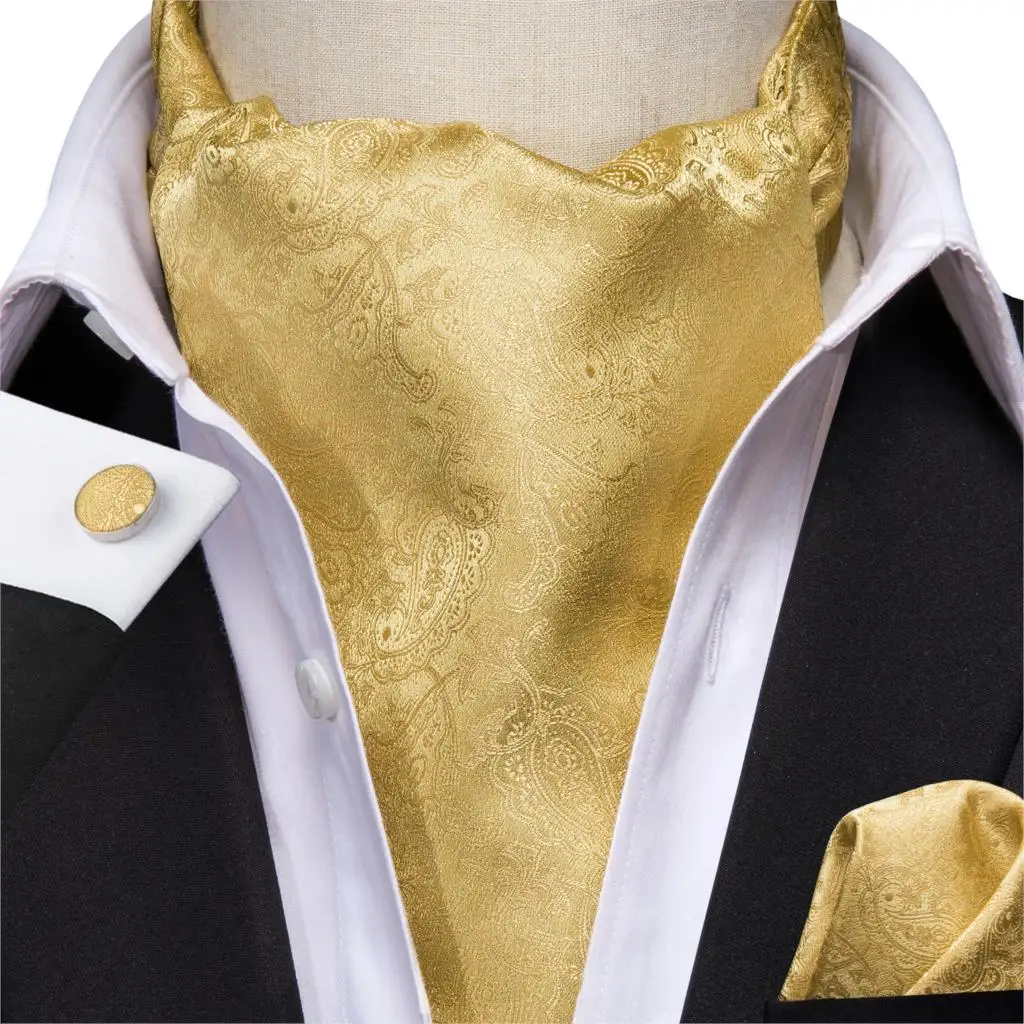 Hi Tie мужской однотонный желтый Ascot Золотой шелковый шарф галстуки карманные