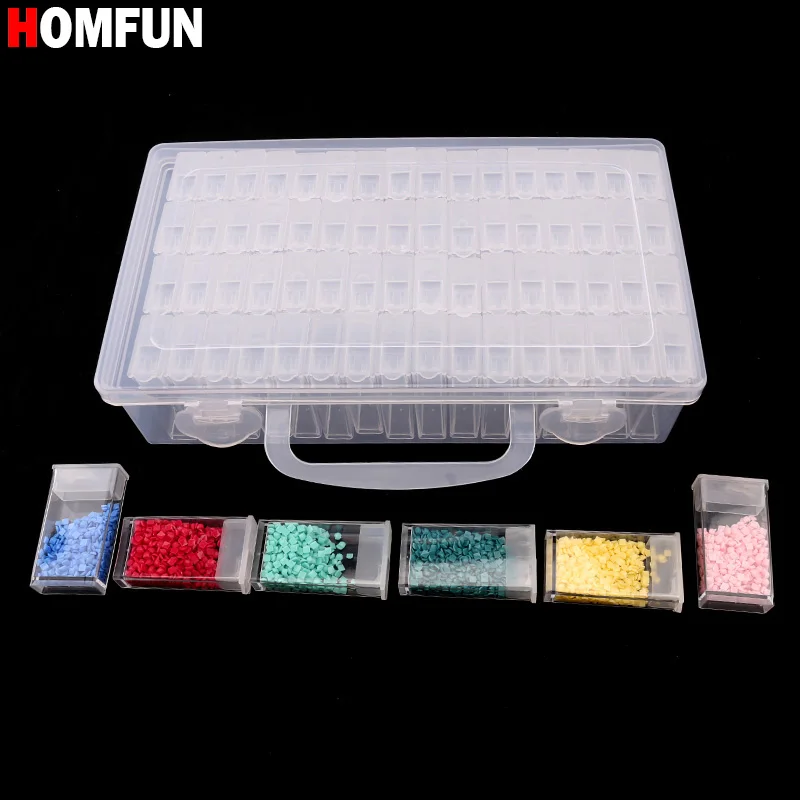 HOMFUN Diamond embroidery diamond painting tool! 64 lattice transparent plastic storage box Grid jewelry Drill Storage Box | Дом и сад