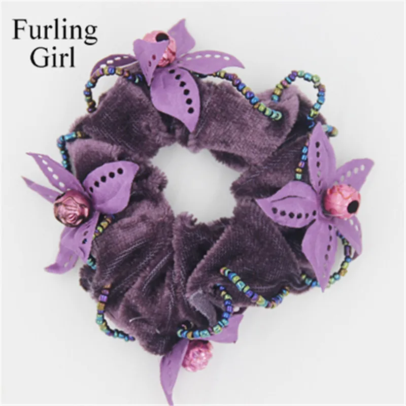 1 шт. Женская бархатная резинка для волос с бусинами |