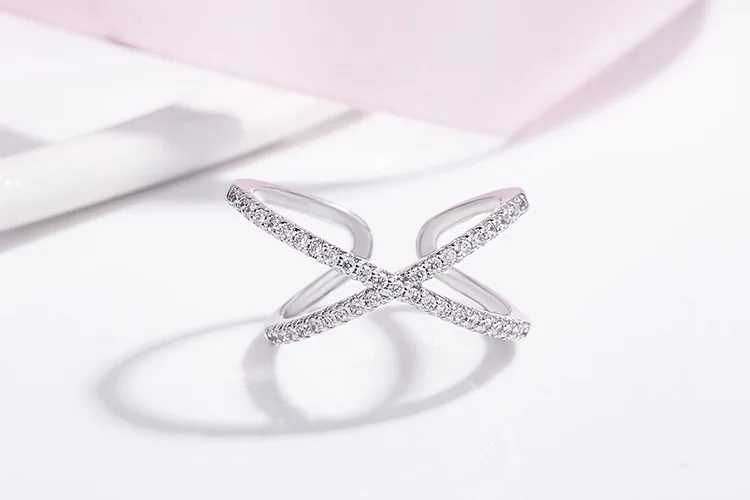 silver Bague Ringen, Новое поступление, 925 пробы, серебряные кольца с открытым цирконием, двухслойные кольца для девушек, женские кольца, Подарочные ювелирные изделия - Цвет камня: silver