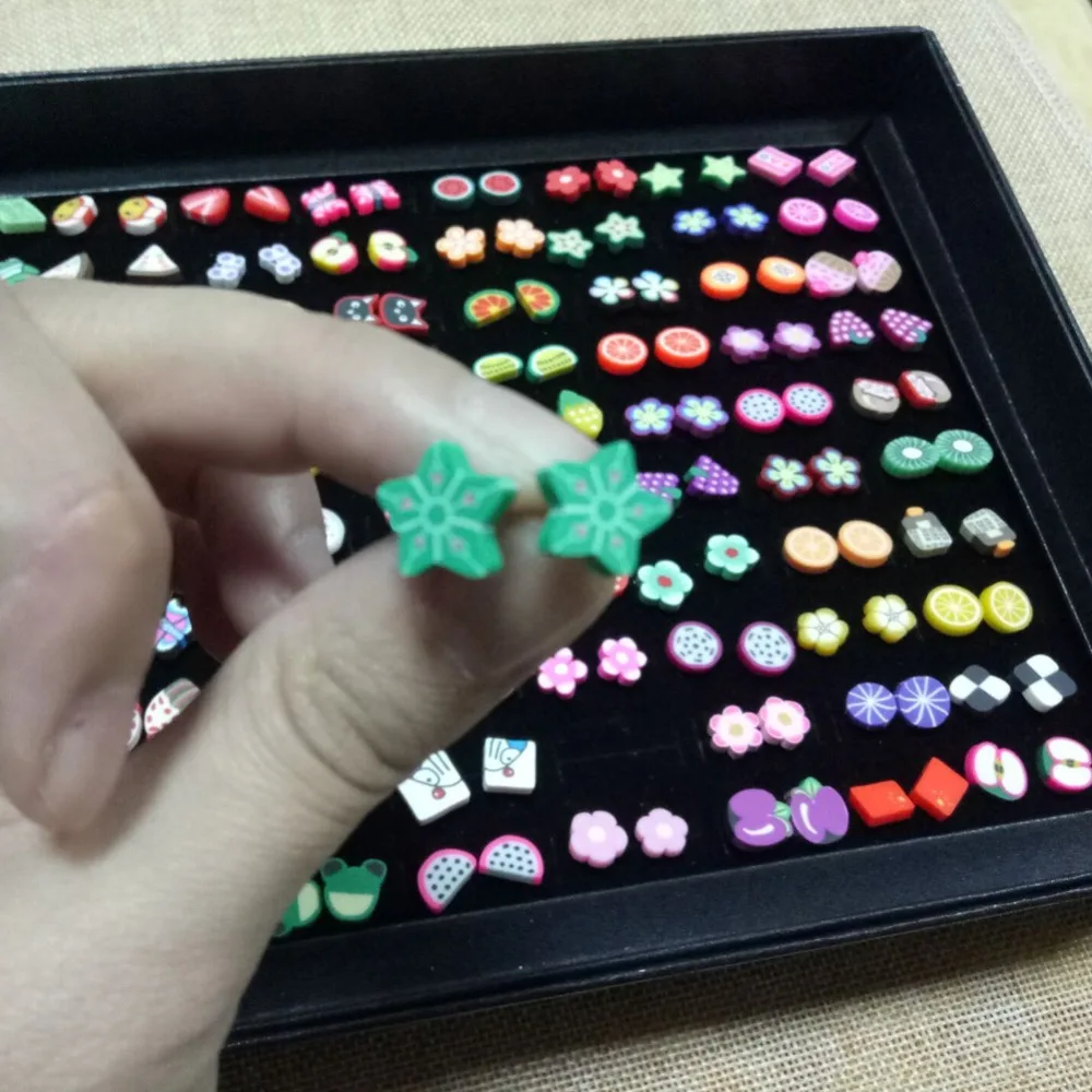 Популярные каваи Полимерная глина серьги гвоздики фрукты животные цветок