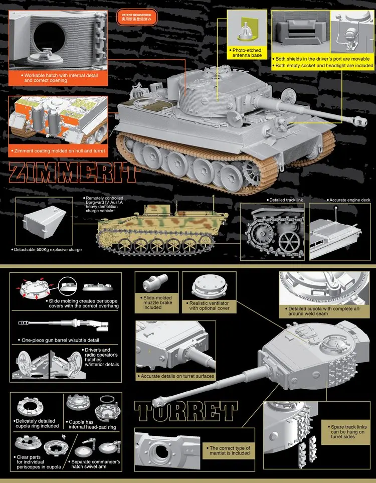 DRAGON 6866 1/35 Tiger I среднего производства(бонусы: волшебная дорожка) и borgard IV Ausf. A-Scale модельный комплект