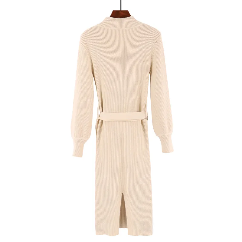 Женское весеннее зимнее платье свитер с поясом Трикотажное Платье До Колена