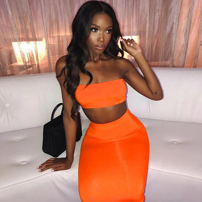 Комплект из двух предметов летний неоновый зеленый Топ без бретелек с высокой