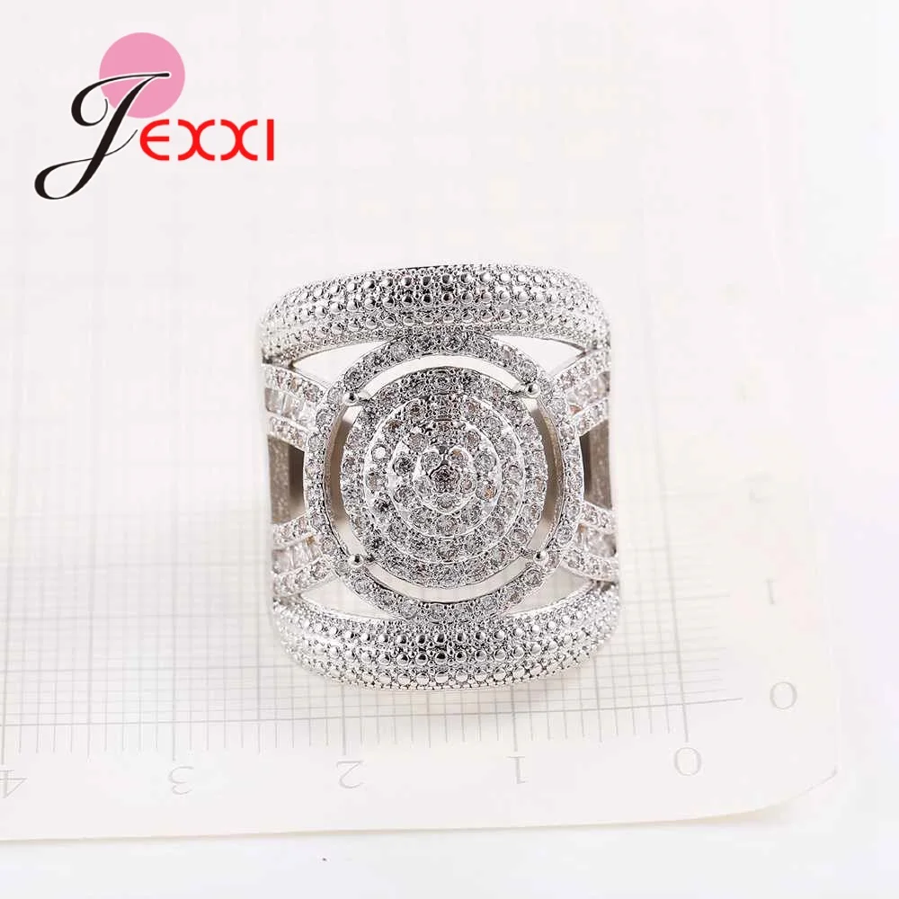 

Stackable Real 925 Sterling Silver Luxurious Wide Band Rings Full 5A Cubic Zirconia Women Bridal Promise Wedding Ring Anel