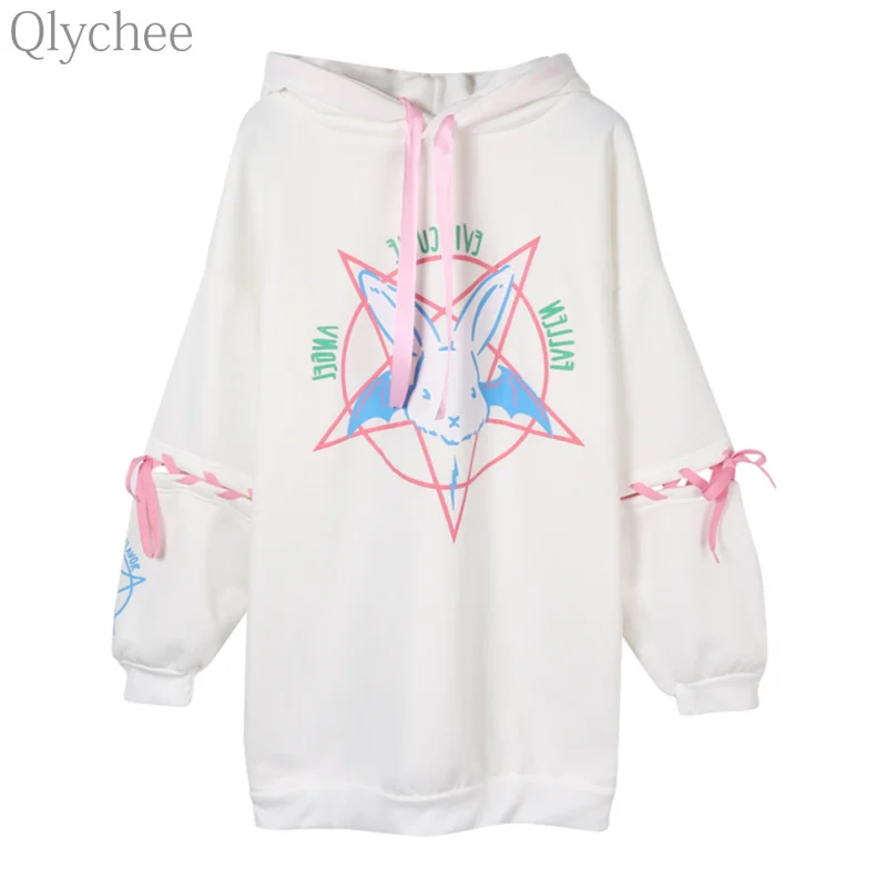 Qlychee/осенние толстовки со шнуровкой толстовка с рисунком кролика и пентакля Kawaii