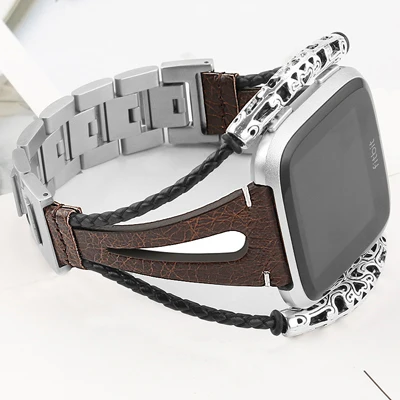 Для FitbitVersa ремешок из натуральной кожи ретро Досуг Женский браслет для Versa Lite Ремешки для наручных часов двойное кольцо Ретро ремешок на запястье - Цвет: 4