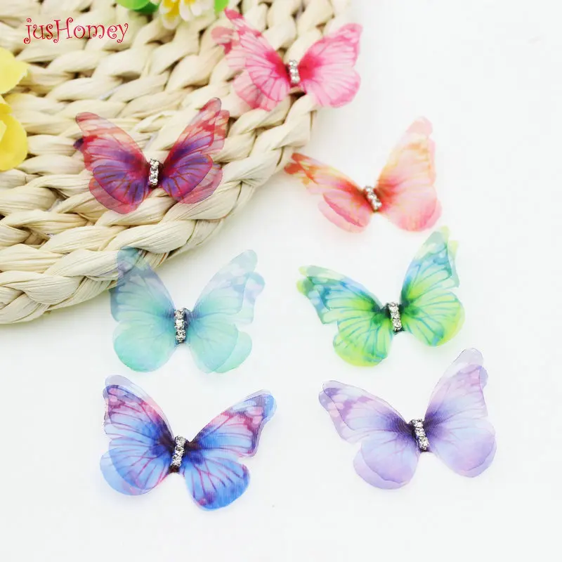 Apliques de mariposa de tela de Organza de Color degradado, 38mm, mariposa de gasa transl&uacute;cida para decoraci&oacute;n de fiesta, adorno de mu&ntilde;eca, 56 Uds.-1