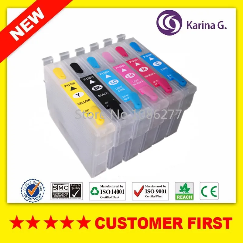 

6PCS for T0791 T0796 Empty refillable ink cartridges for Epson STYLUS PHOTO 1400/PX700W/PX800FW printer with ARC chip
