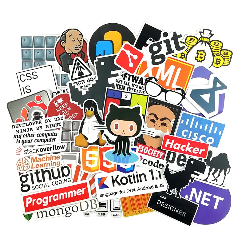 63 шт./компл. Интернет Java JS Php Html облако Докер Bitcoin программирования Язык логотип крутые Стикеры для скейтбордов, мягкие наклейки сделай сам