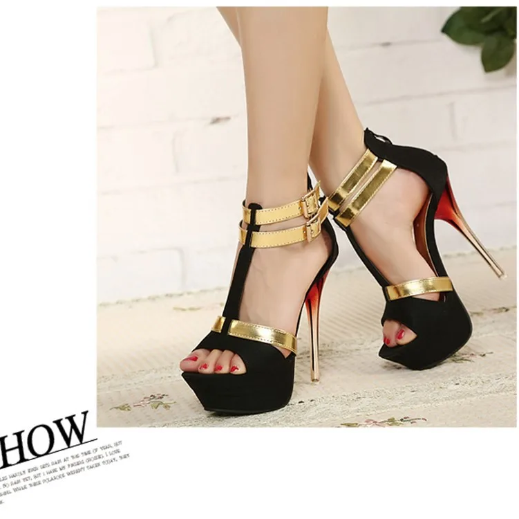Fashion Summer Women Sandals blue Gold Casual Flock Buckle Strap Thin Heels 12CM High Heels Open Toed Women Shoes Sexy Pumps