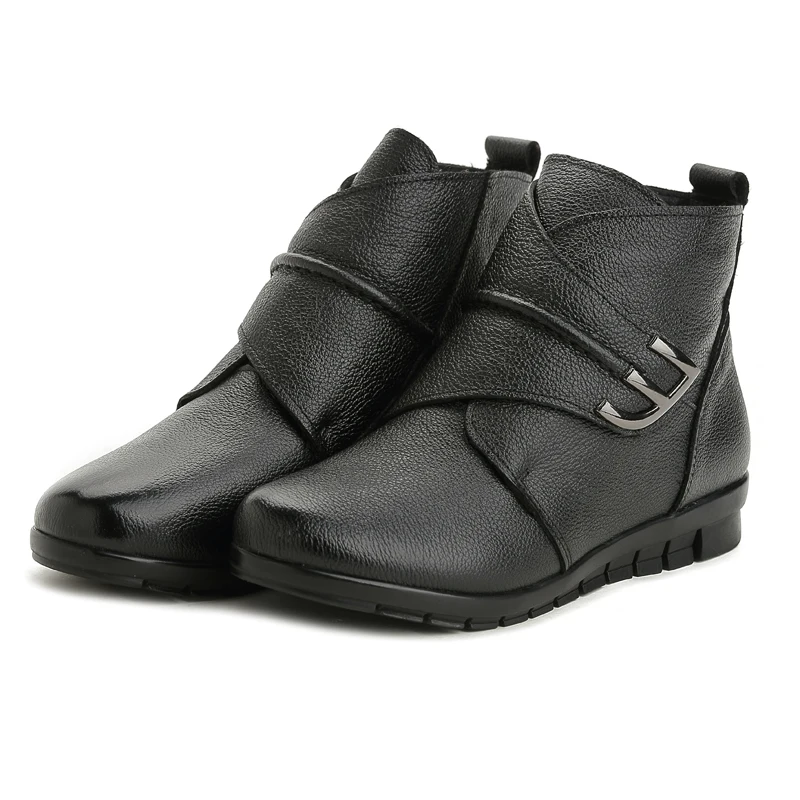 

TIMETANG Women Ankle Boots Soft Flats Shoes Fashion Womens Autumn Winter Genuine Leather Shoes Female Plus Size 40 41