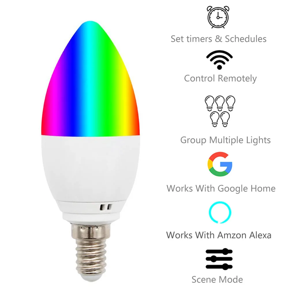 Wifi умная Светодиодная лампа умный дом E14/E27 led RGB поддержка Alexa/Google Home/IFTTT умное Голосовое управление 5 Вт для украшения дома