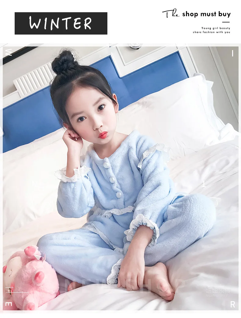 Коралловые бархатные пижамы для девочек зимняя коллекция 2017 г. новый прилив