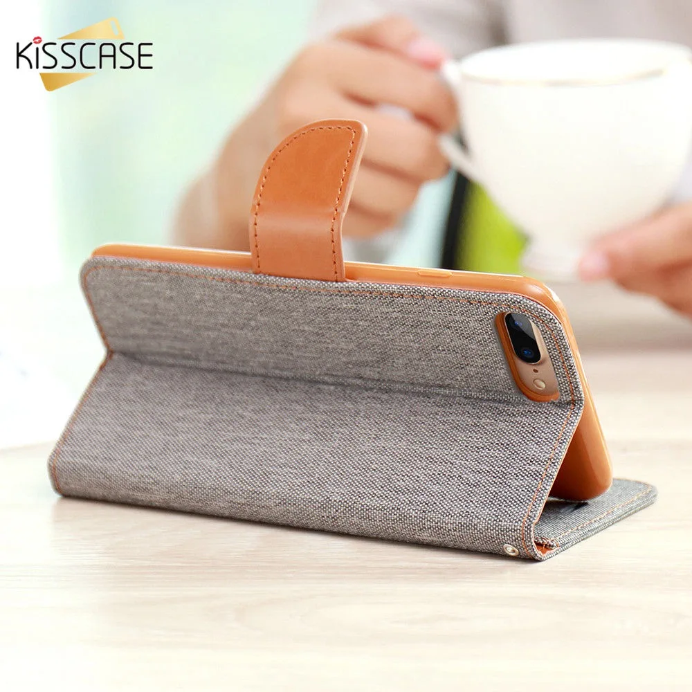 Kisscase кожаный чехол для iPhone X 8 7 6s 6 Plus прохладный ткань Стенд Wallet откидная крышка