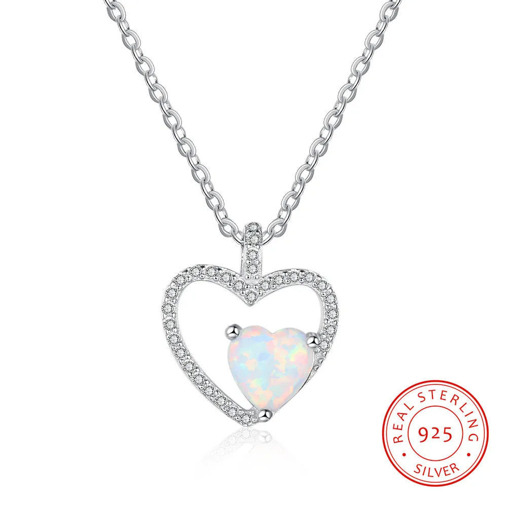 Браслет с сердцем из опала ожерелье стерлингового серебра 925 пробы для женщин