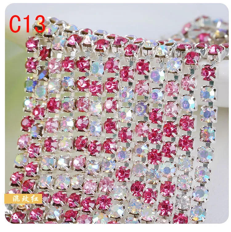 

2.5mm 10yards Color mixing Clear AB Glass Crystal Rhinestone Silver base chain DIY garment accessories