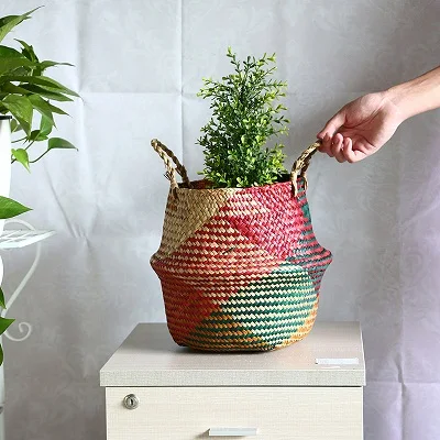Style 7 WHISM Seagrass корзинка ручной работы складной ротанг цветочный горшок соломенная плетеная корзина для белья домашний декор васман - Цвет: Style 7