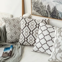 home decor emboridered cushion cover greygeometric canvas cotton suqare embroidery pillow cover 45x45cm