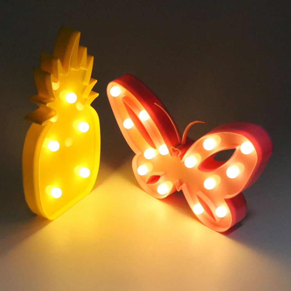 

iTimo 3D LED Night Light Butterfly Pineapple Shape Table Bedroom Wall Lamp Party Light Cute Christmas Gift Room Decoration
