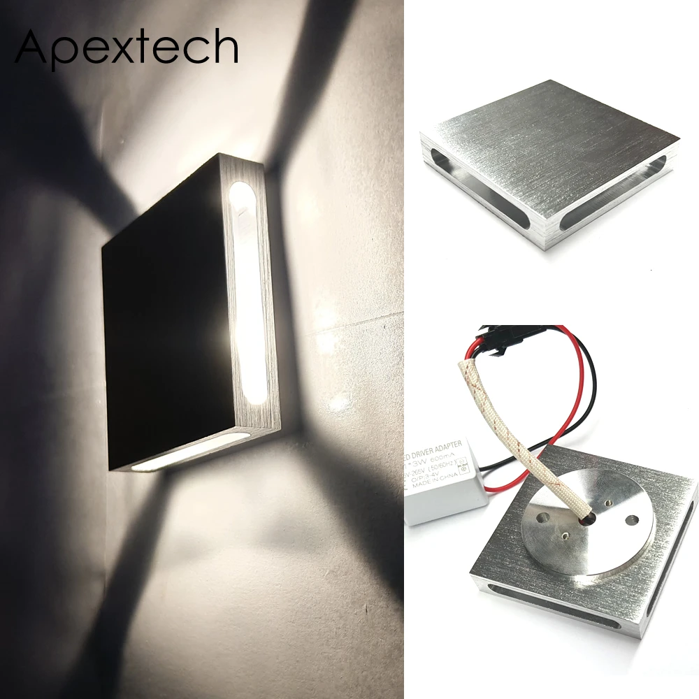 Apextech квадратная настенная лампа 3 Вт Ультра тонкая алюминиевая поверхность