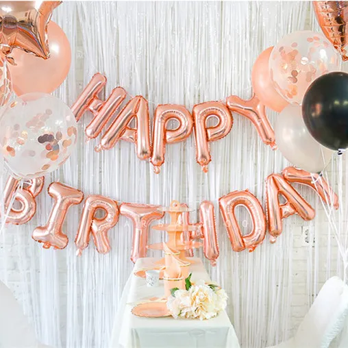 130 шт. 16 дюймов буквы фольгированные шары С Днем Рождения из розового золота