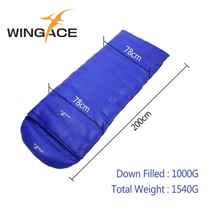 WINGACE Fill, 600 г, 1000 г, утиный пух, спальный мешок для кемпинга, ПУХОВЫЙ, 400 т, нейлоновый, складной, для улицы, походный, Сверхлегкий, спальные мешки для взрослых - Цвет: Blue 1000G