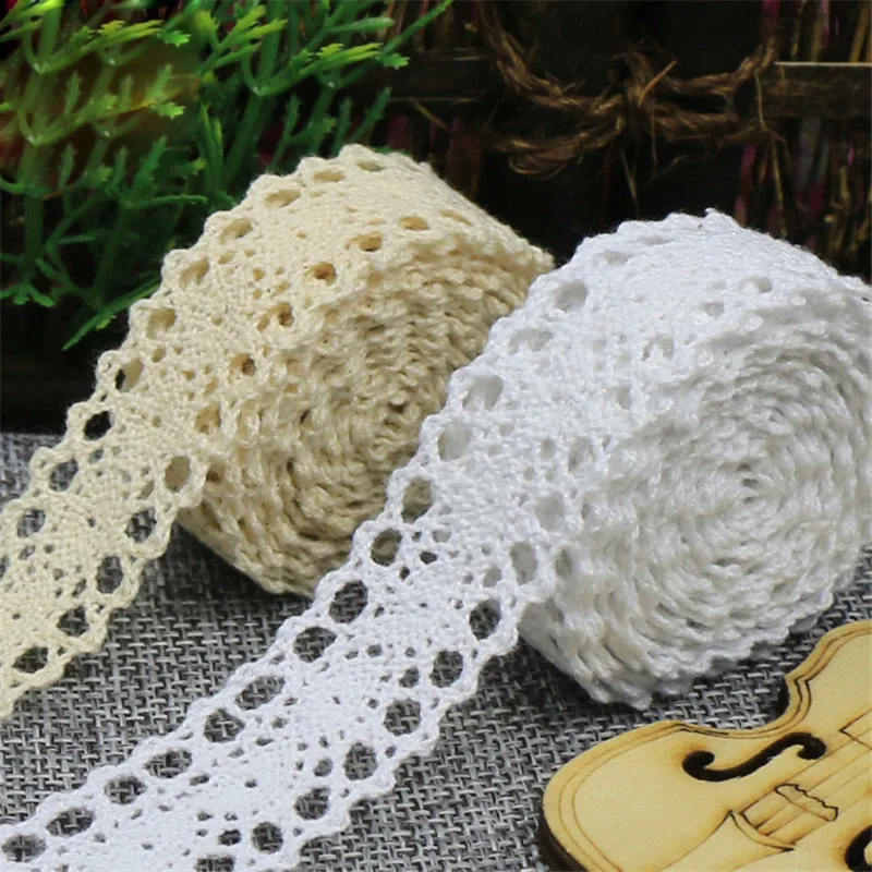 10 ярдов/партия Трикотажная хлопковая кружевная лента бежевого цвета ручная