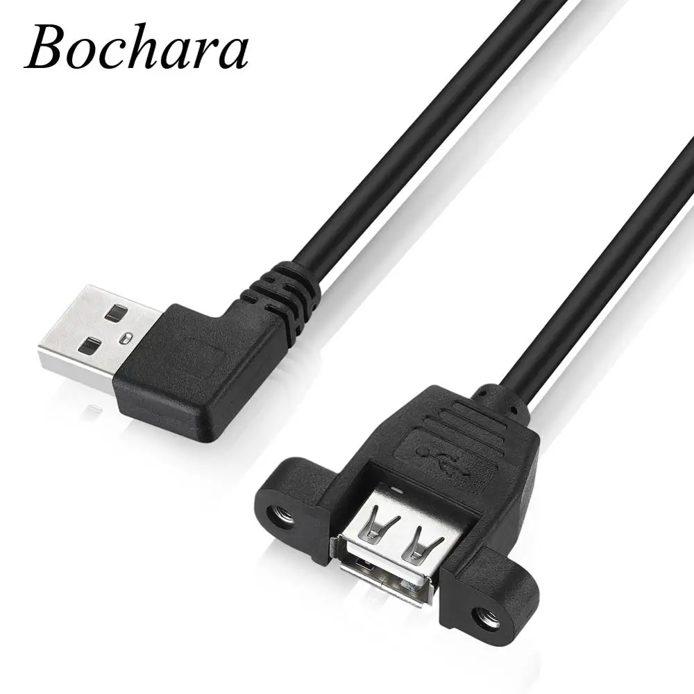 Удлинительный кабель Bochara штекер-гнездо 90 градусов левый USB 2 0 с винтовой панелью