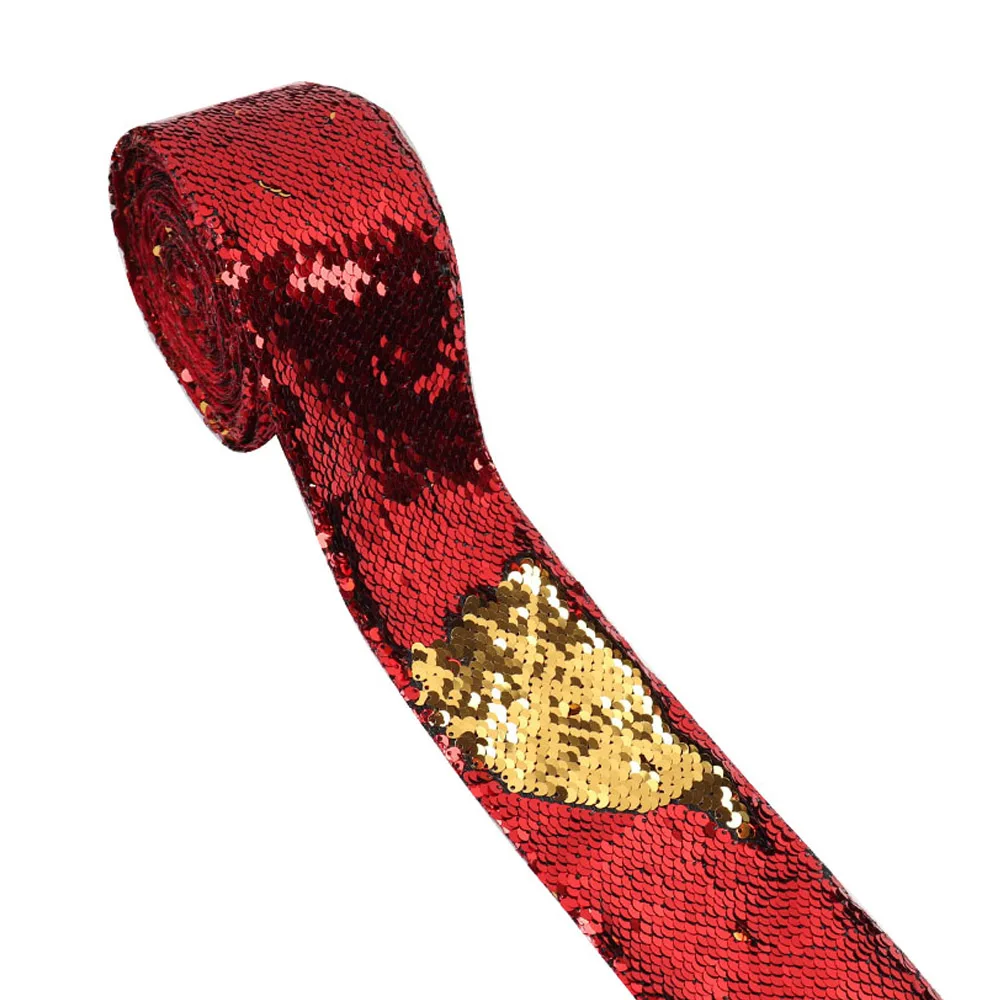 red x gold 2 года/лот двухцветная Двусторонняя Блестящая лента 75 мм Blingbling ручная работа лента DIY Пояс головной убор материалы Свадебные украшения - Цвет: red x gold